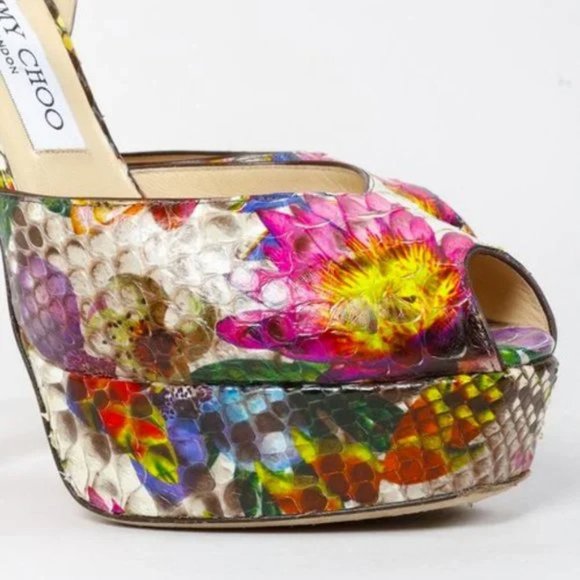 Jimmy Choo Lola Floral Python Platform Sandals - Picture 7 of 10